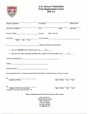 U.S. Soccer First Registration Form