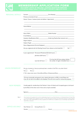 Teacher Membership Application Form