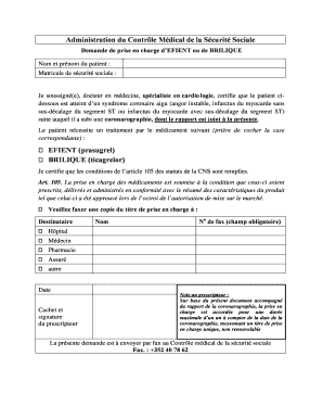 Demande de prise en charge d’EFIENT ou de BRILIQUE