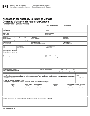 Application for Authority to return to Canada Demande d - capic