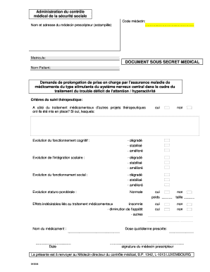 Demande de prolongation de prise en charge par l'assurance maladie de médicaments du type stimulants du système nerveux central dans le cadre du traitement du trouble déficit de l'attention / hyperactivité