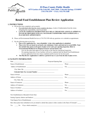 Retail Food Establishment Plan Review Application