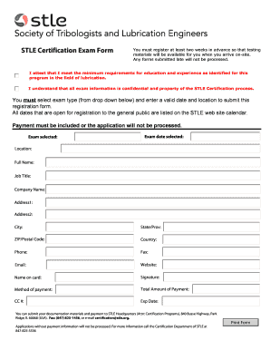 STLE Certification Exam Registration Form