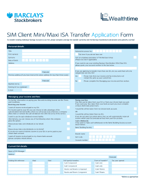 Barclays Stockbrokers ISA Transfer Application Form