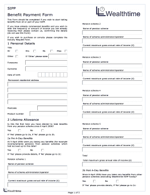UK SIPP Benefit Payment Form