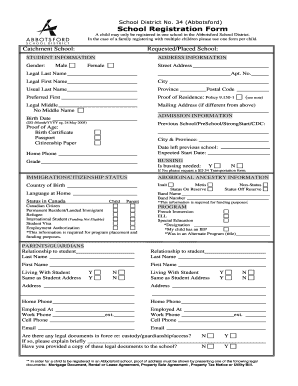 Abbotsford School District Registration Form