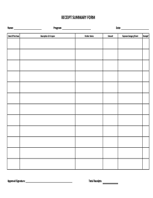 Receipt Summary Form