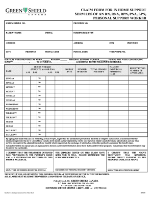 Claim Form for In-Home Nursing Services