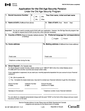 Canada Old Age Security Pension Application
