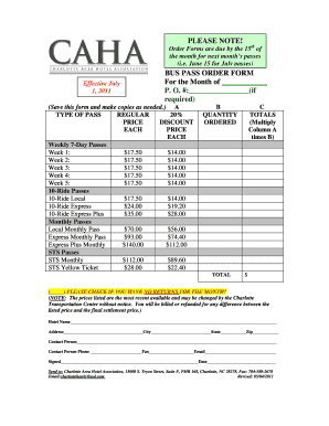 Bus Pass Order Form