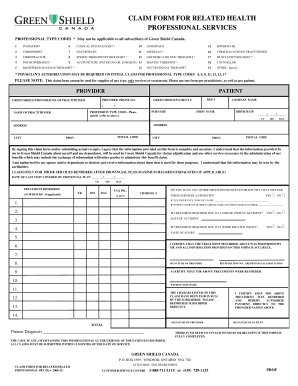 Green Shield Canada Health Professional Claim Form
