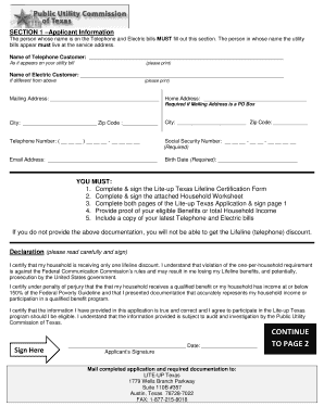Texas LITE-UP Telephone and Electric Discount Enrollment Form