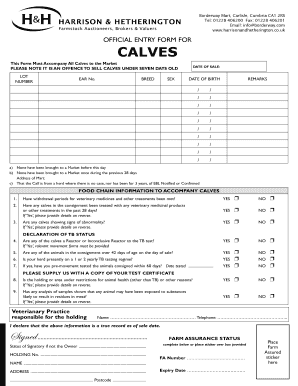 Official Entry Form for Calves