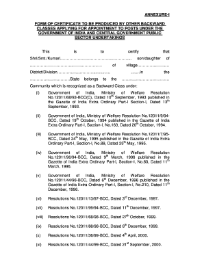 Other Backward Classes Certificate
