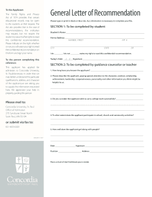 Family Rights and Privacy General Letter of Recommendation