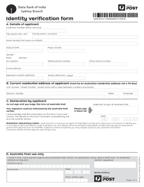 State Bank of India Identity Verification Form