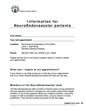 NeuroEndovascular Patient Information Form