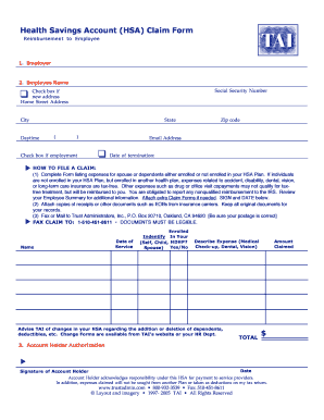 Health Savings Account Claim Form