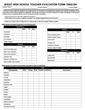 JESUIT HIGH SCHOOL TEACHER EVALUATION FORM- ENGLISH - jesuittampa