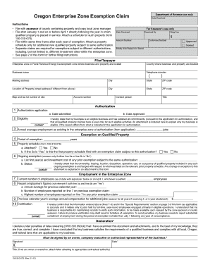 Oregon Enterprise Zone Exemption Claim