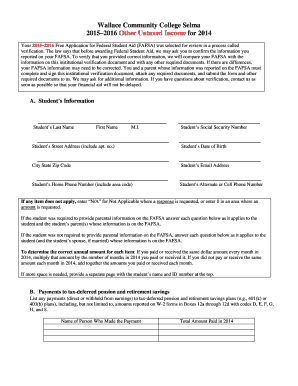 2015–2016 Other Untaxed Income Verification Form