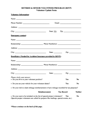 Retired & Senior Volunteer Program Update Form