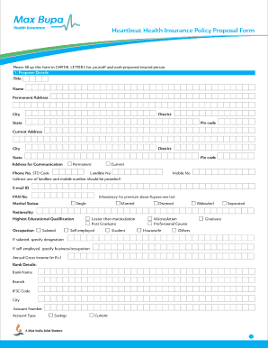 Heartbeat Health Insurance Policy Proposal Form - Max Bupa
