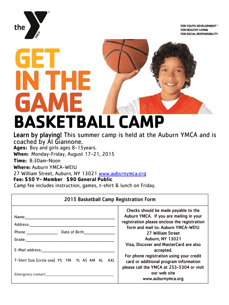 Fillable Online auburnymca BASKETBALL CAMP YMCA auburnymca Fax
