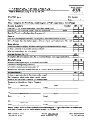 PTA Financial Review Checklist
