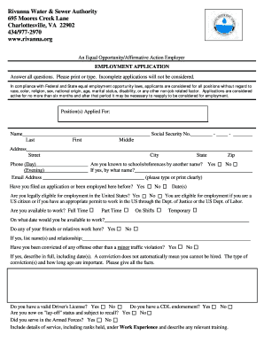 Rivanna Water & Sewer Authority Employment Application