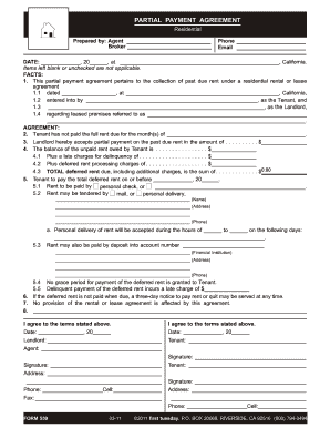 Partial Payment Agreement for Residential Rent