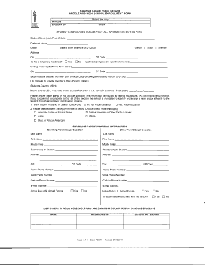 Gwinnett County Public Schools Middle and High School Enrollment Form