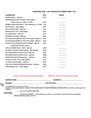 Gift Certificate Order Form
