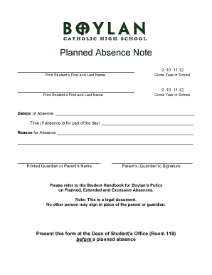 Planned Absence Note