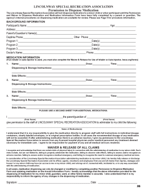 Lincolnway Special Recreation Medication Permission Form