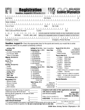 New Jersey Senior Olympics Registration Form