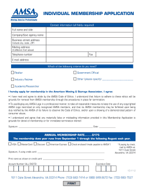 AMSA Individual Membership Application