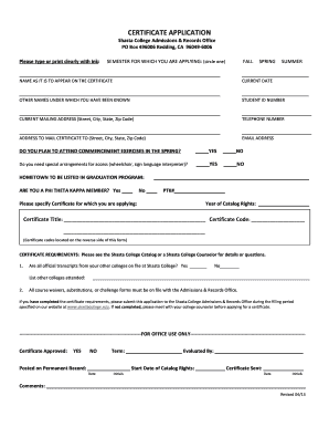 Shasta College Certificate Application