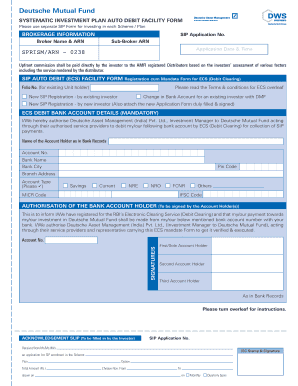 Deutsche Mutual Fund SIP Auto Debit Facility Form