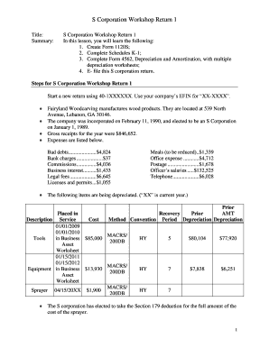 S Corporation Workshop Return 1
