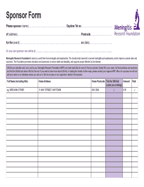 Meningitis Research Foundation Sponsorship Form