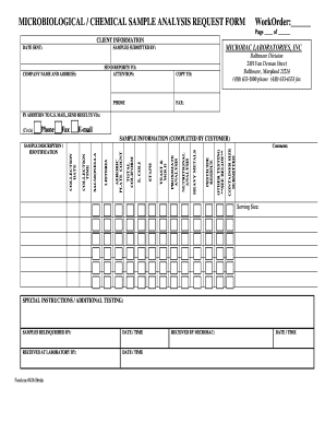 Microbiological Chemical Sample Analysis Request Form