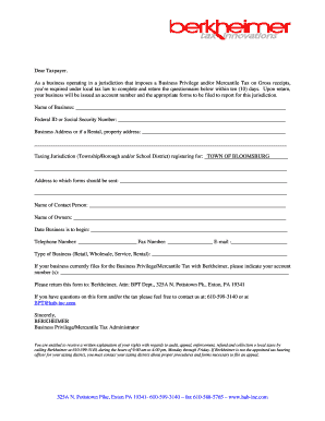 Business Privilege and Mercantile Tax Questionnaire