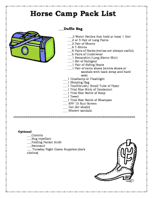 Horse Camp Pack List