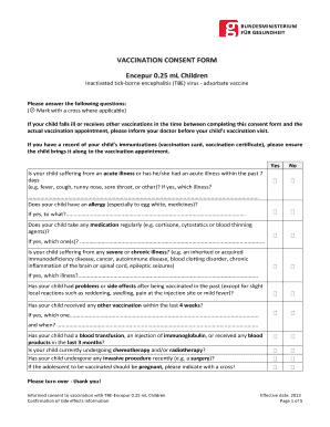Vaccination Consent Form for Encepur 0.25 mL Children