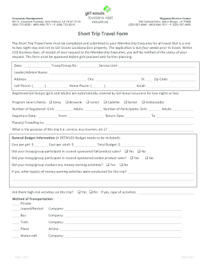 Girl Scouts Louisiana East Short Trip Travel Form