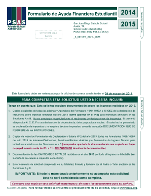 Formulario de Ayuda Financiera Estudiantil 2014