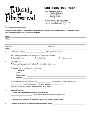 Telluride Film Festival Contribution Form