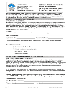 Health Care Provider Certification for FMLA/OFLA