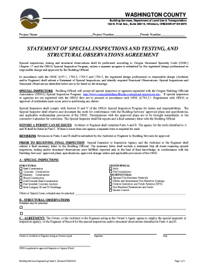 Oregon Statement of Special Inspections and Testing Agreement